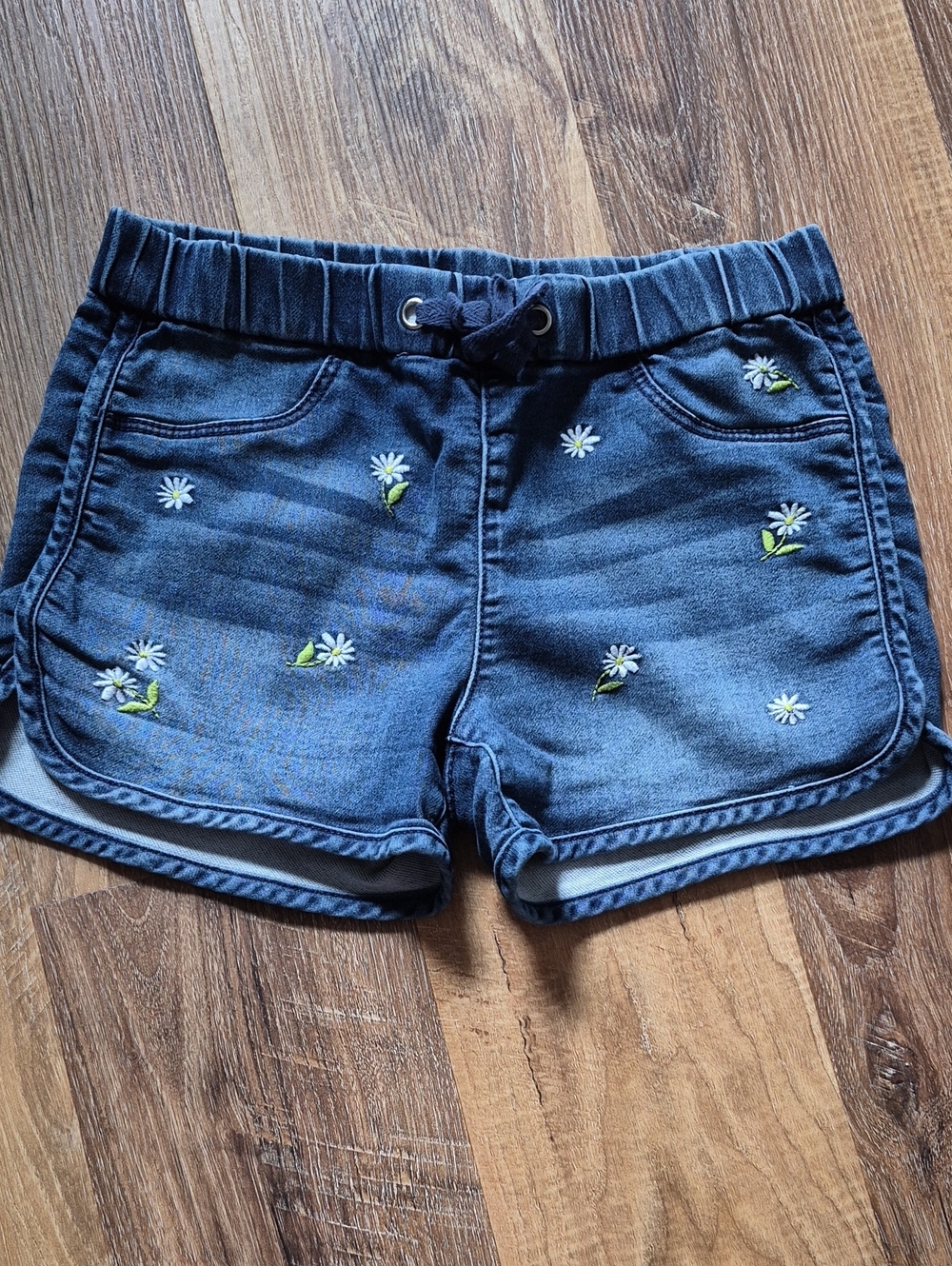 Member's Mark Embroidered White Daisy Knit Denim Shorts Pull On S/M 10 / 12